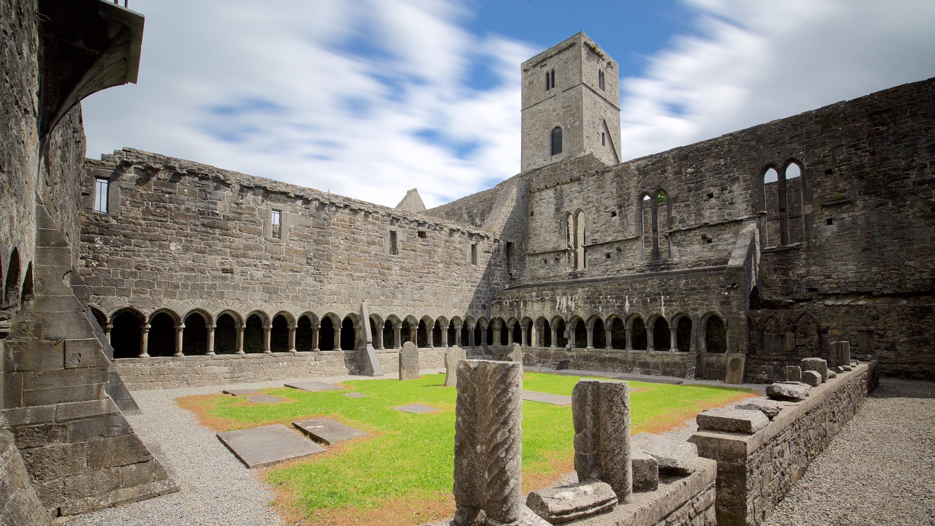 Sligo Abbey featuring a cemetery, chateau or palace and heritage architecture