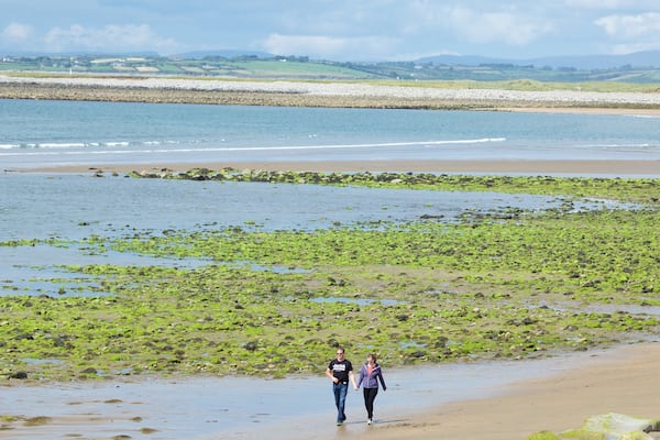 Plage de Strandhill montrant plage et vues littorales aussi bien que couple