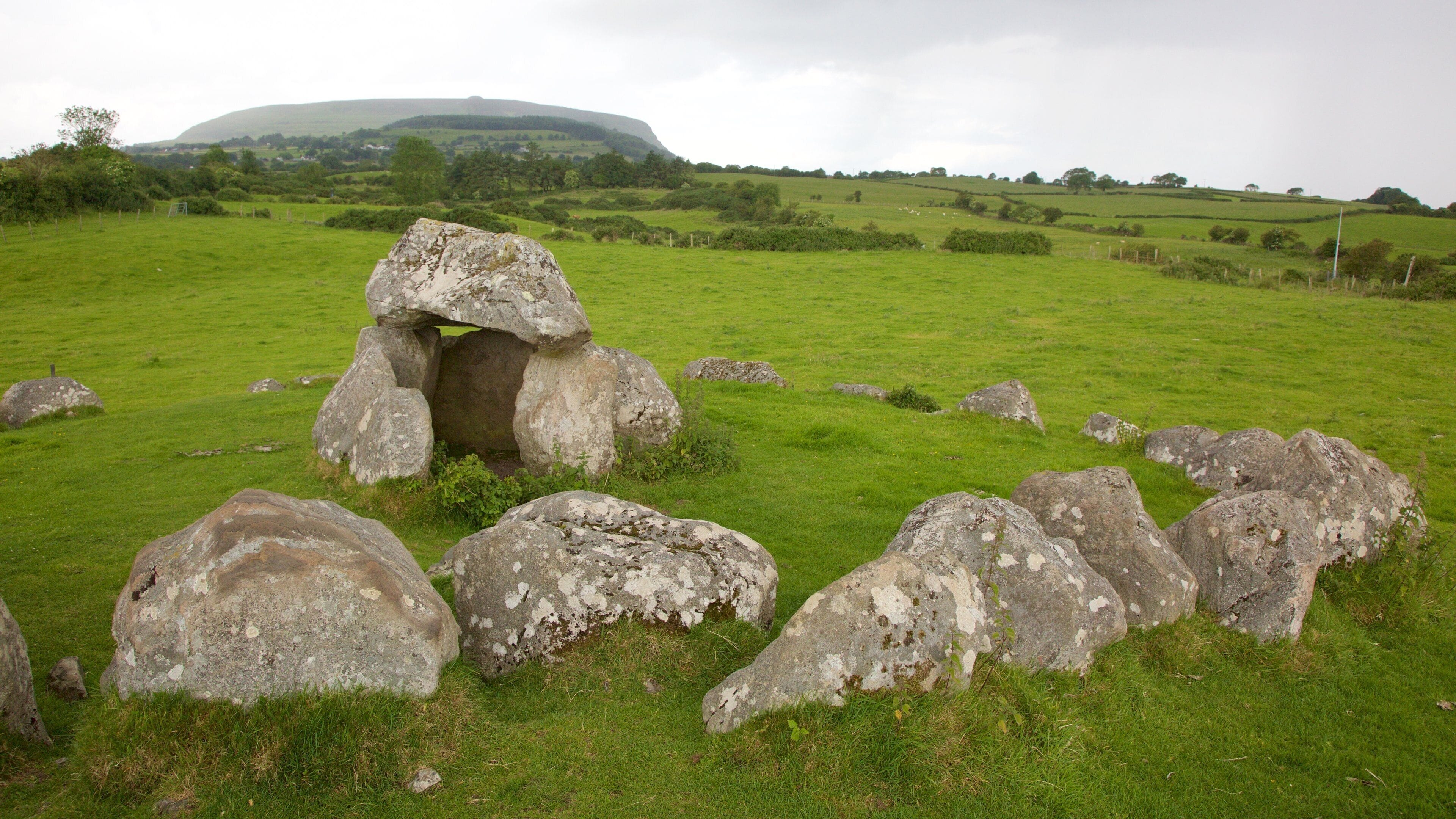 Carrowmore Megalithic Cemetery mostrando un cementerio, elementos del patrimonio y escenas tranquilas