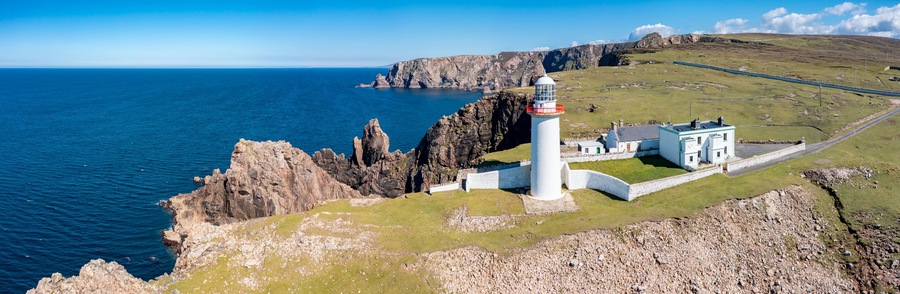 Aerial view of the lighthouse on the island of Arranmore in County Donegal, Ireland
