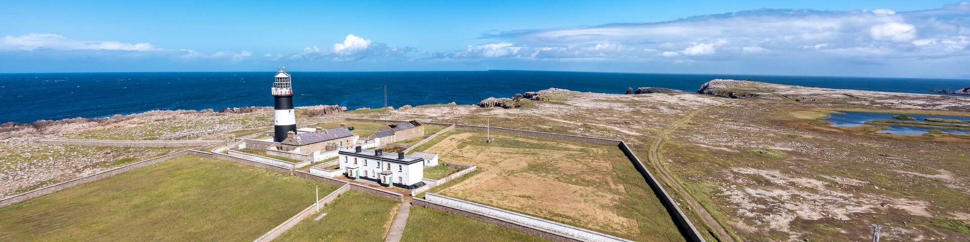 Aerial view of the Lighthouse on Tory Island, County Donegal, Republic of Ireland