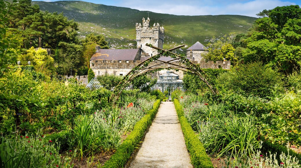 Glenveagh Castle, Donegal in Northern Ireland. Beautiful park and garden in Glenveagh National Park, second largest park of the country. Gleann Bheatha in Irish language