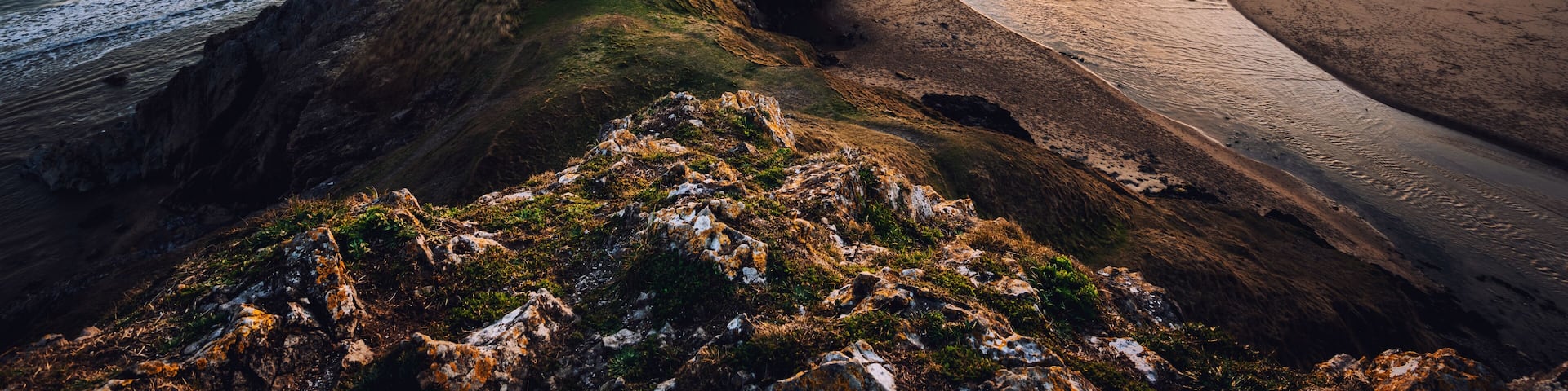 Sunset at Three Cliffs Bay, Gower, Peninsula, Swansea, South Wales, UK