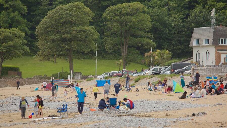 Playa de Bahía de Oxwich mostrando una playa y también un gran grupo de personas