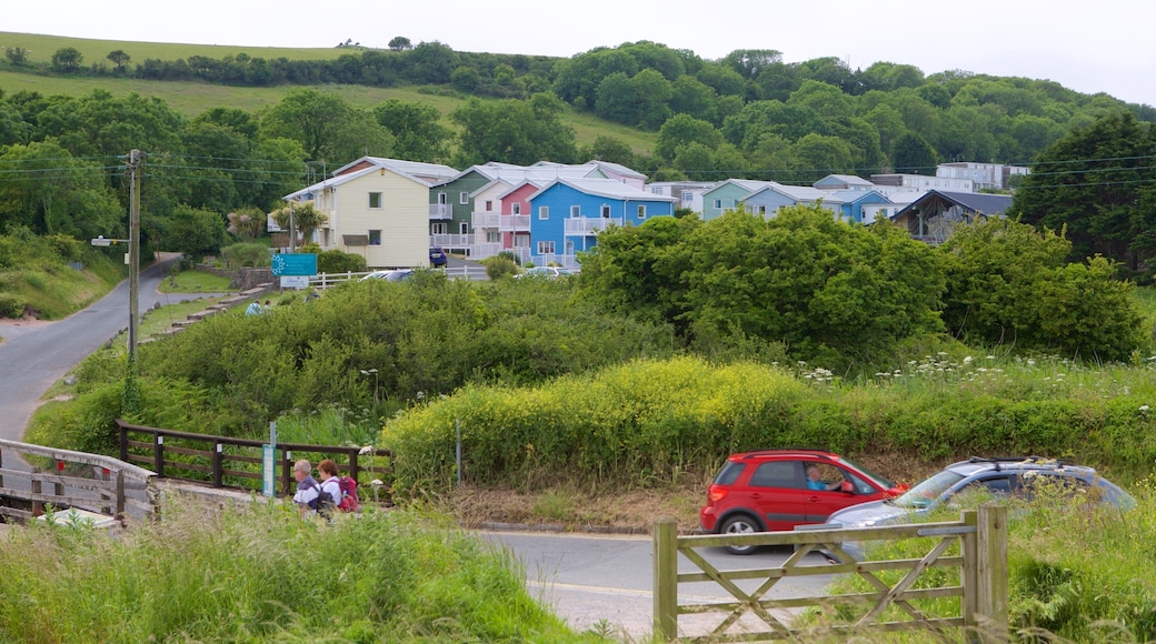 Freshwater East Beach featuring a small town or village