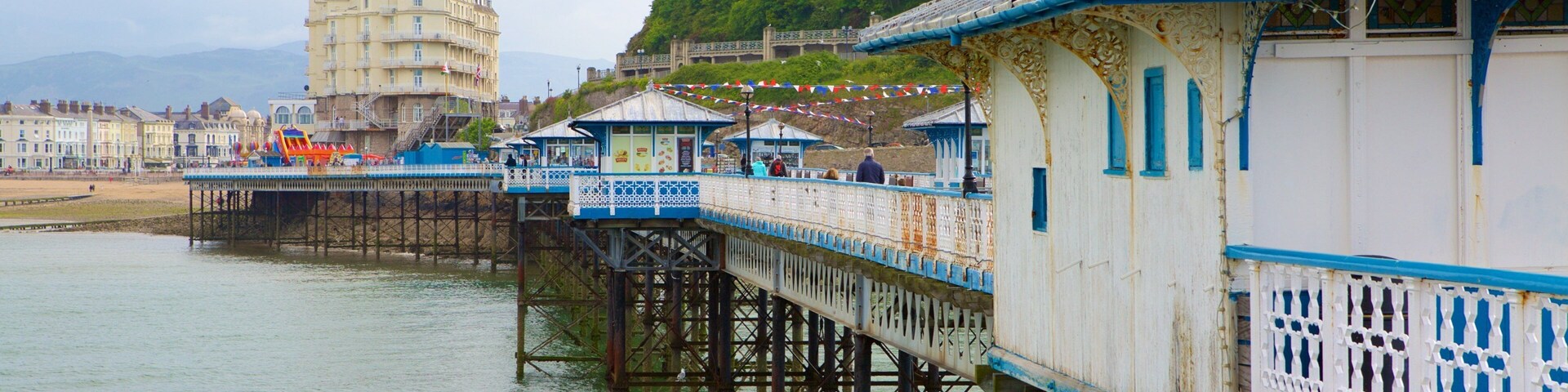 Llandudno Pier which includes general coastal views
