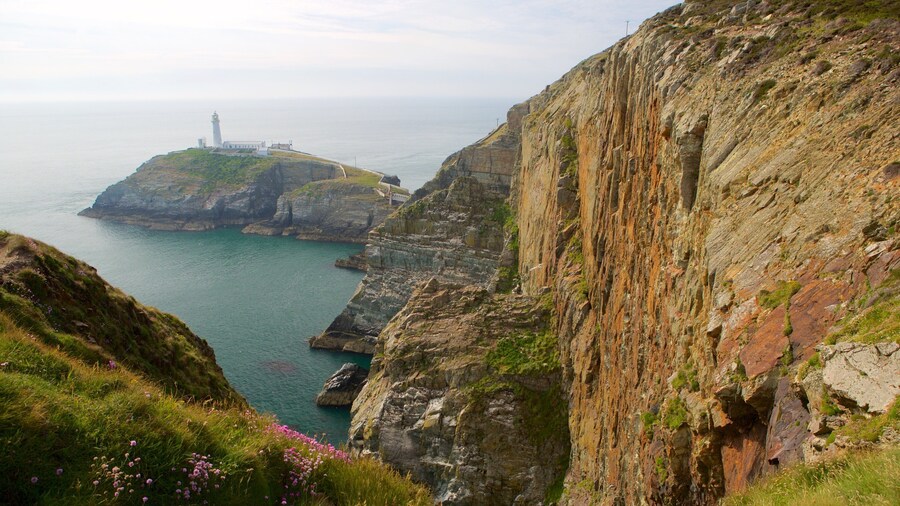 South Stack Lighthouse which includes rugged coastline, a gorge or canyon and general coastal views