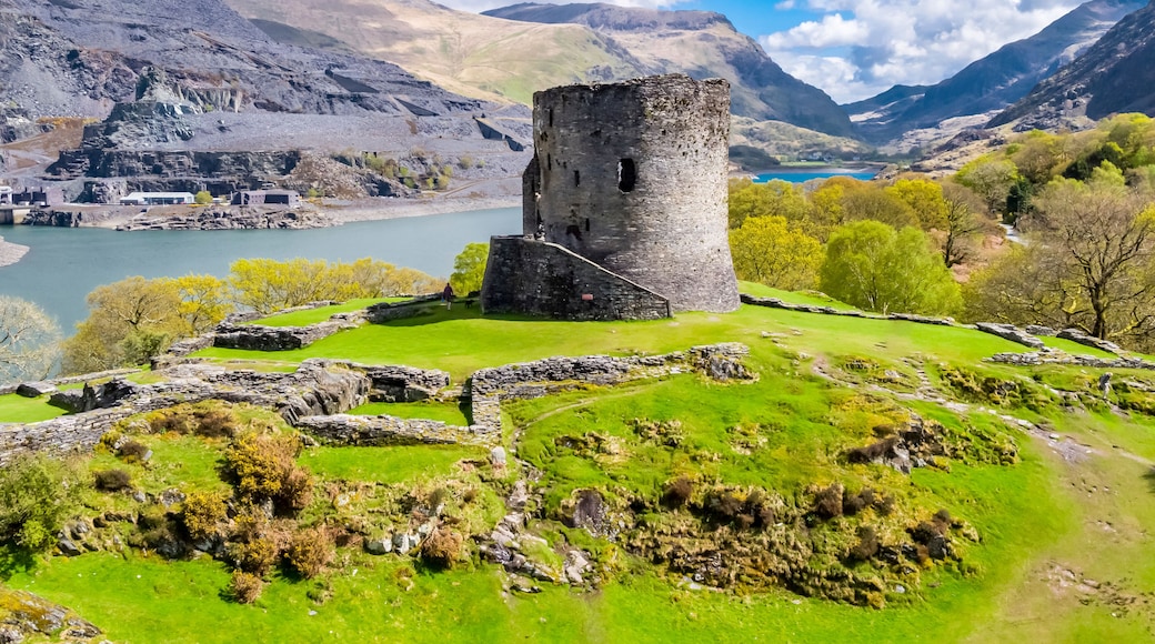 Aerial of Dolbadarn Castle at Llanberis in Snowdonia National Park in Wales