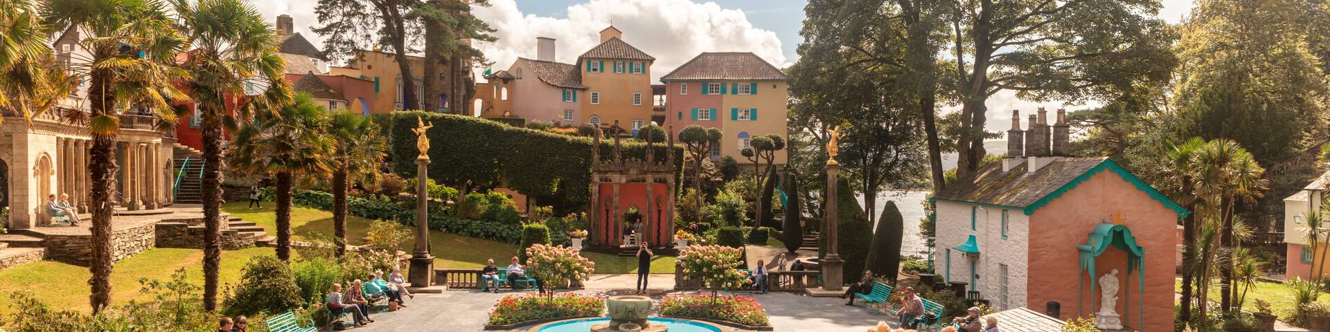 Popular tourist resort of Portmeirion with it's Italian village style architecture in Gwynedd, North Wales.