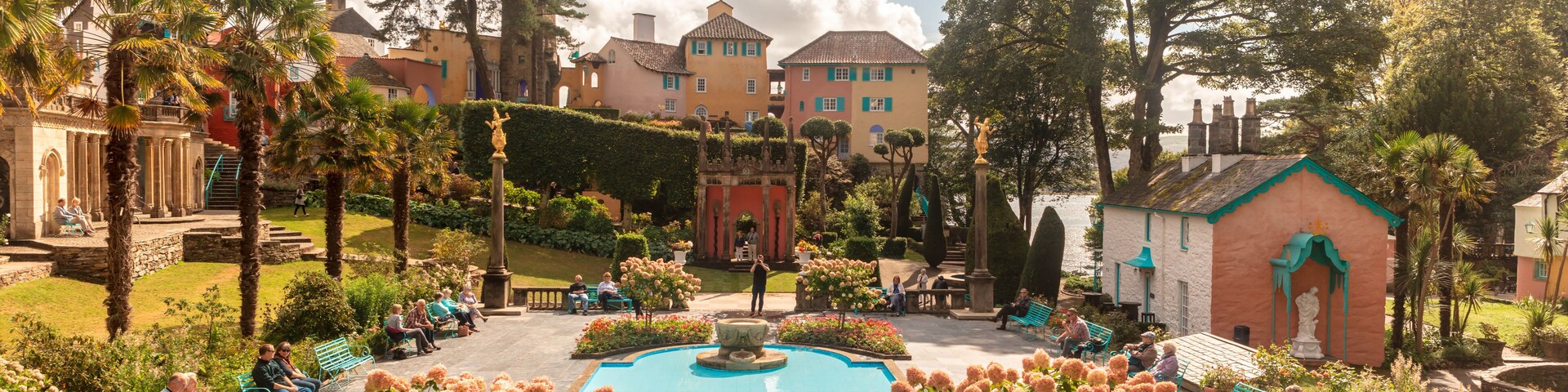 Popular tourist resort of Portmeirion with it's Italian village style architecture in Gwynedd, North Wales.