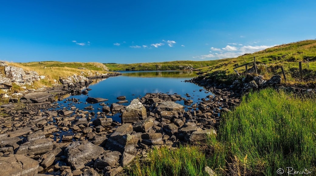Walking at Fair Head near Ballycastle and discovering this beautiful scenery. The Lough even has a name: Lough Doo.