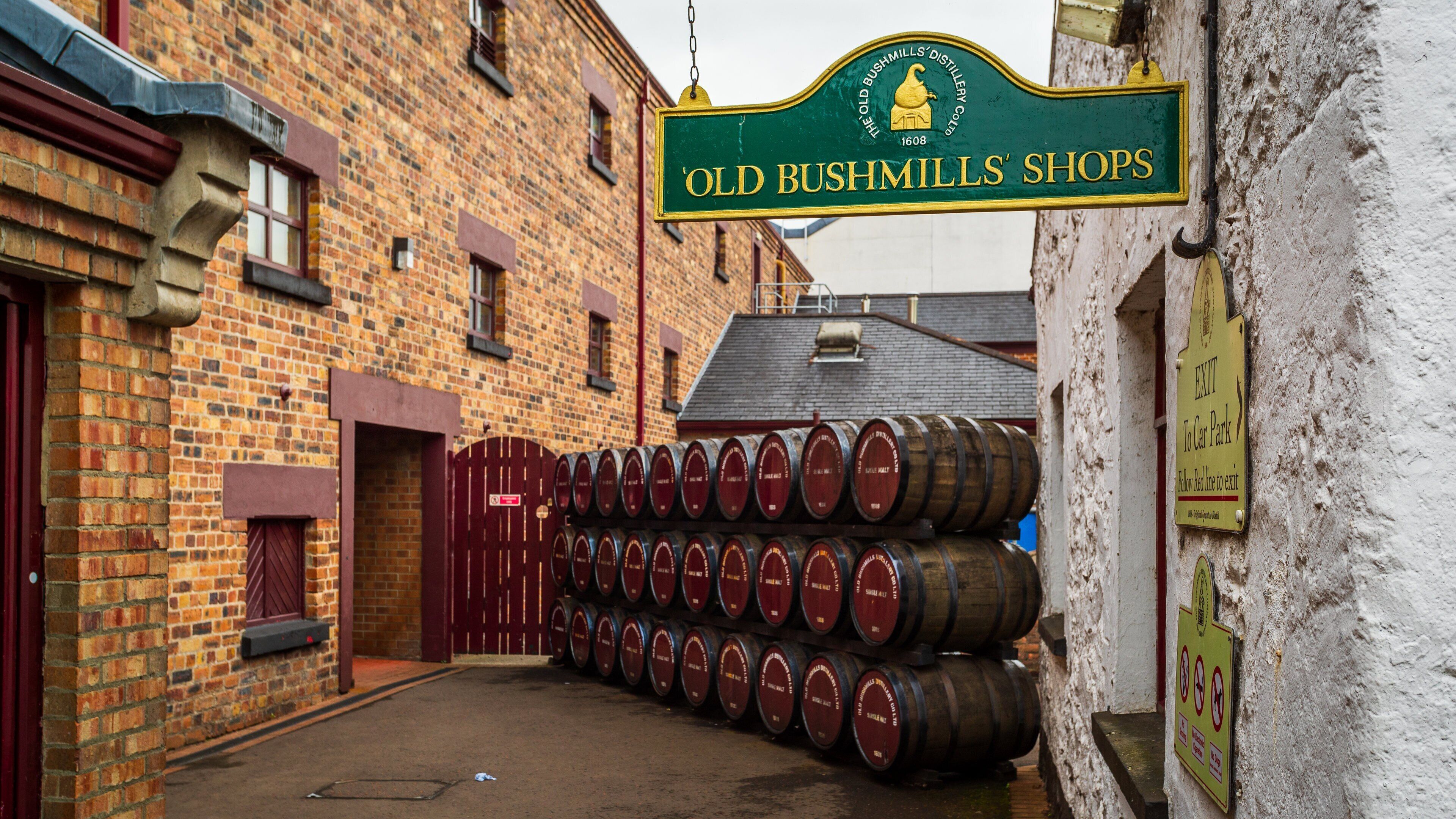 Old Bushmills Distillery showing signage
