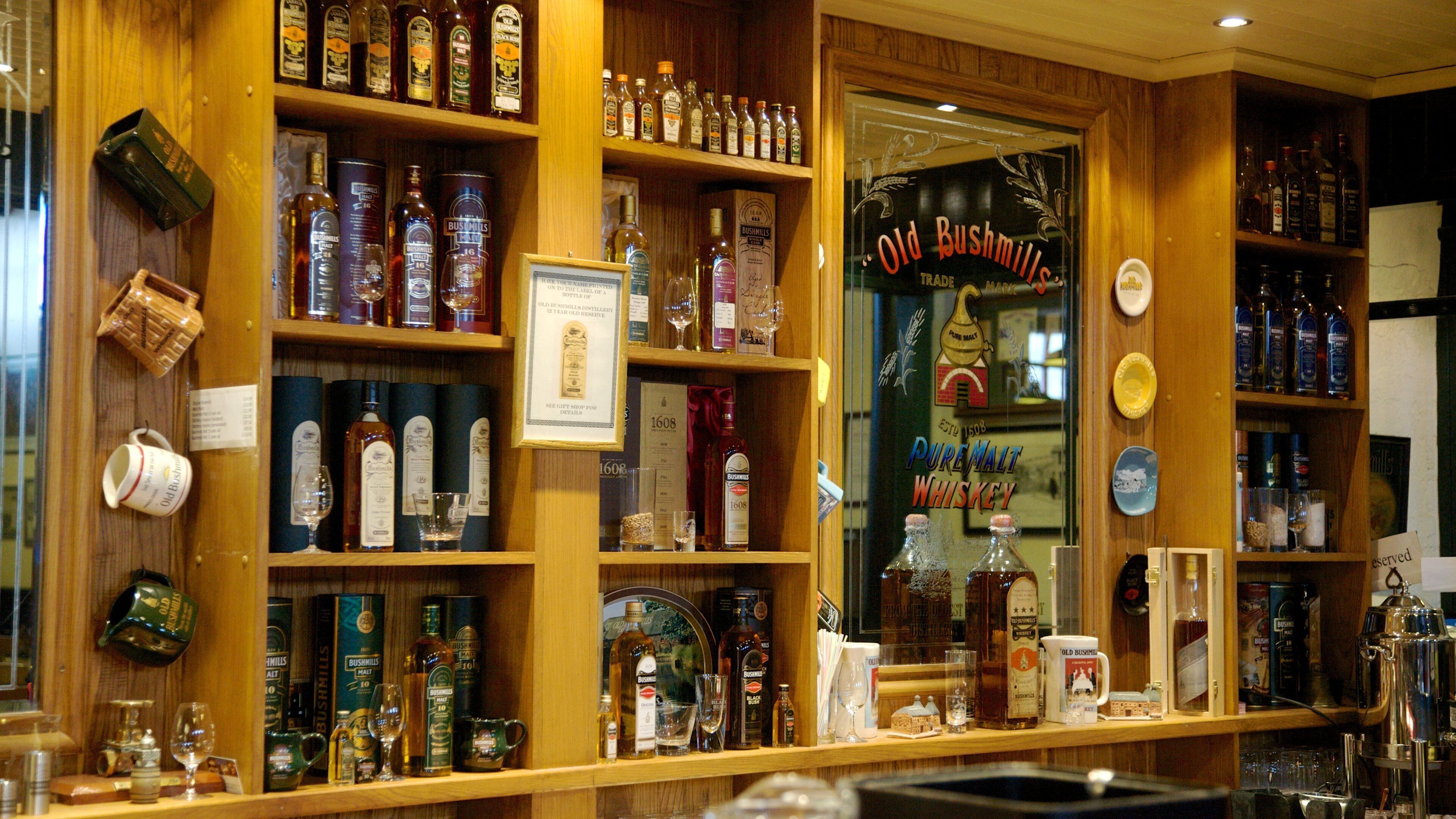Old Bushmills Distillery featuring interior views and a bar