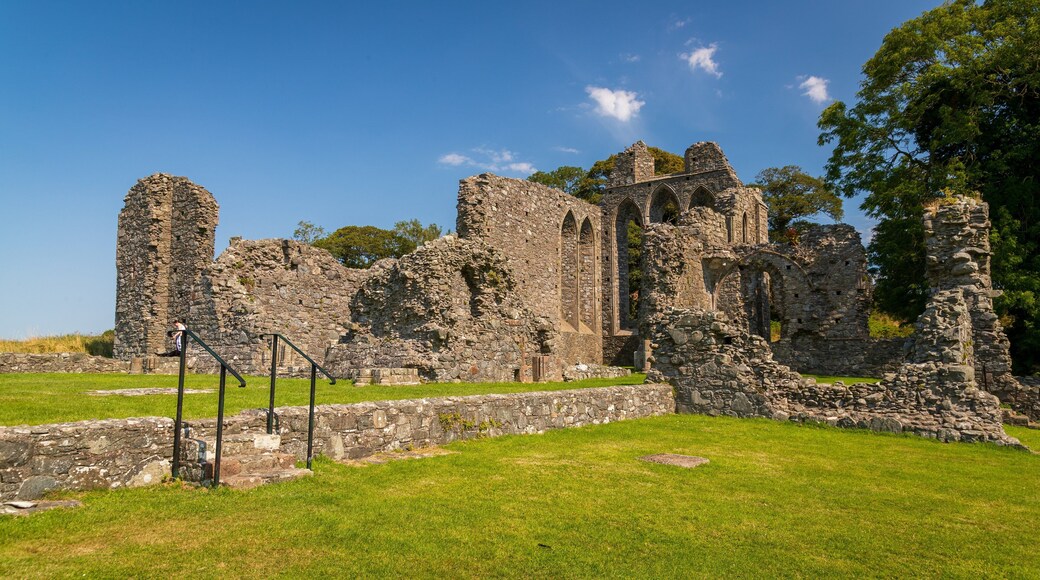 Inch Abbey which includes building ruins and heritage elements