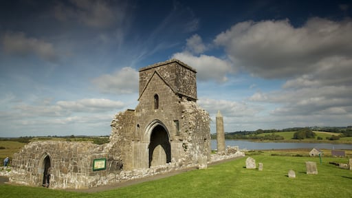 Devenish Island featuring heritage architecture, a lake or waterhole and a garden