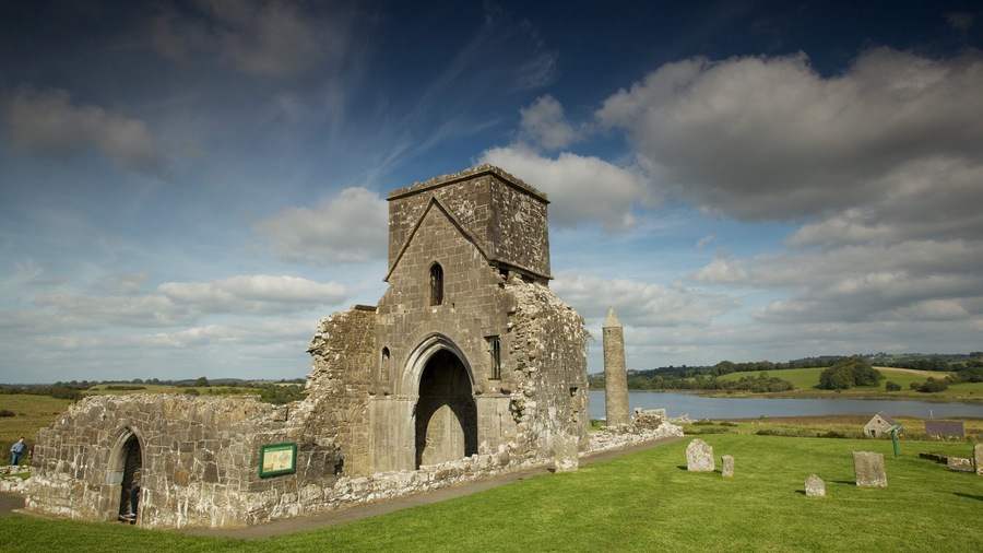 Devenish Island featuring a ruin, heritage elements and a garden