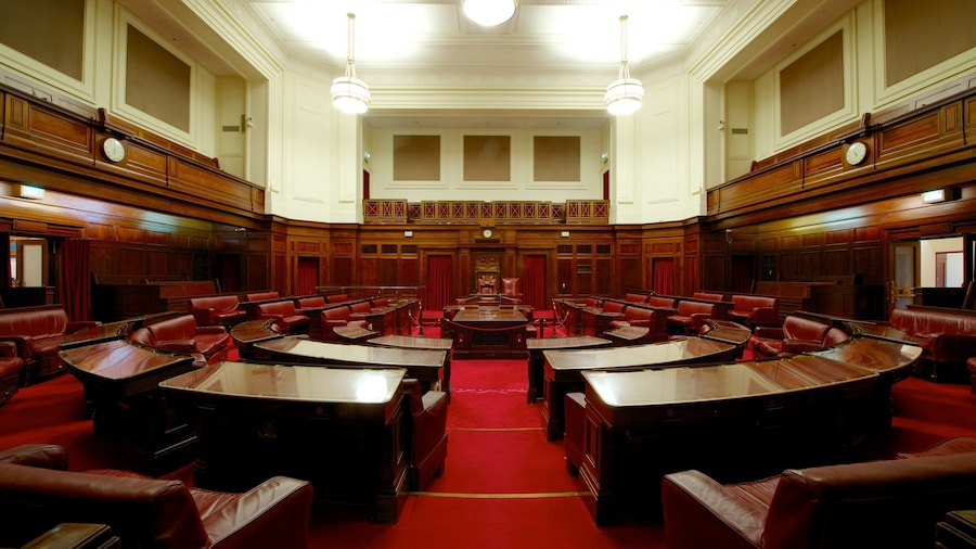 Old Parliament House showing an administrative buidling, interior views and heritage architecture