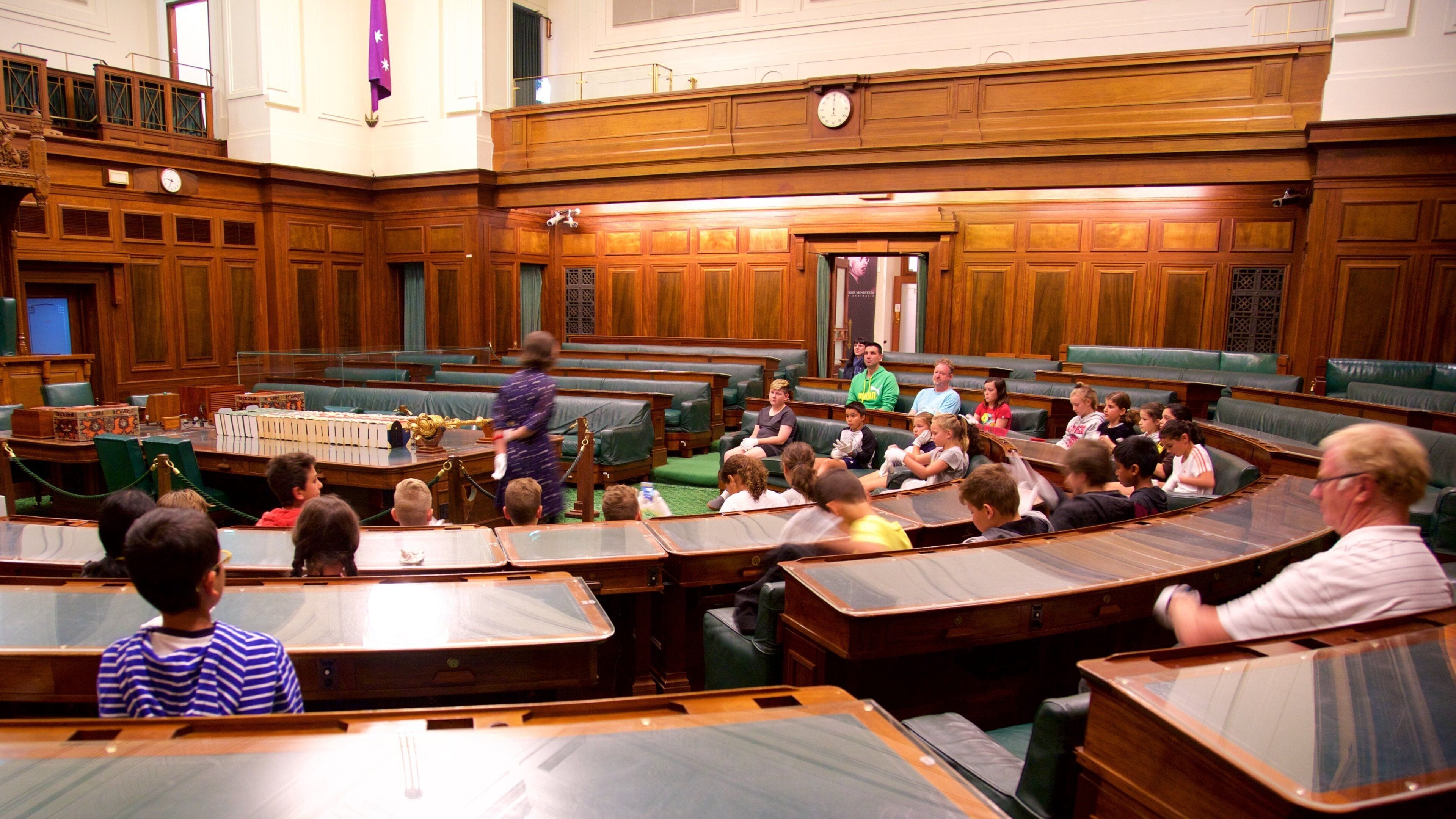 Old Parliament House featuring an administrative building and interior views as well as a small group of people