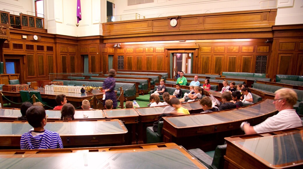 Old Parliament House featuring an administrative building and interior views as well as a small group of people