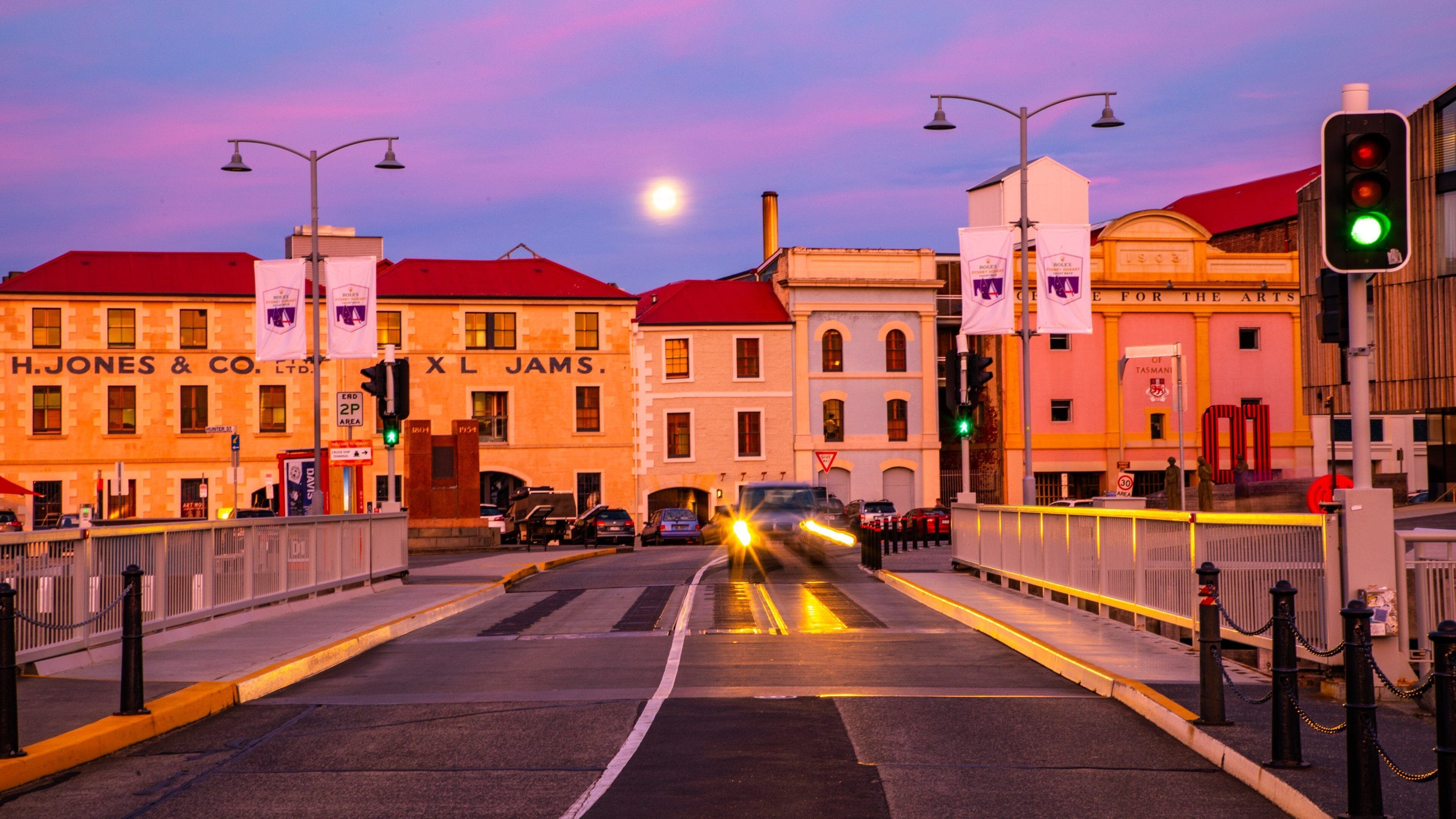 Constitution Dock which includes a sunset