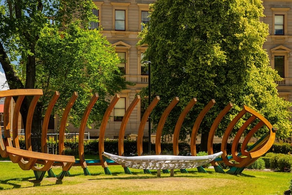 Franklin Square featuring outdoor art and a park