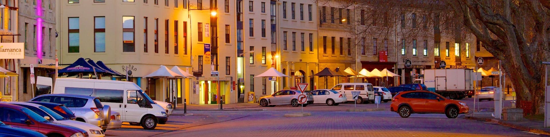 Salamanca Place featuring night scenes, a city and street scenes