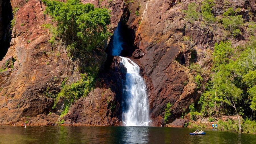Litchfield National Park featuring a waterfall and landscape views