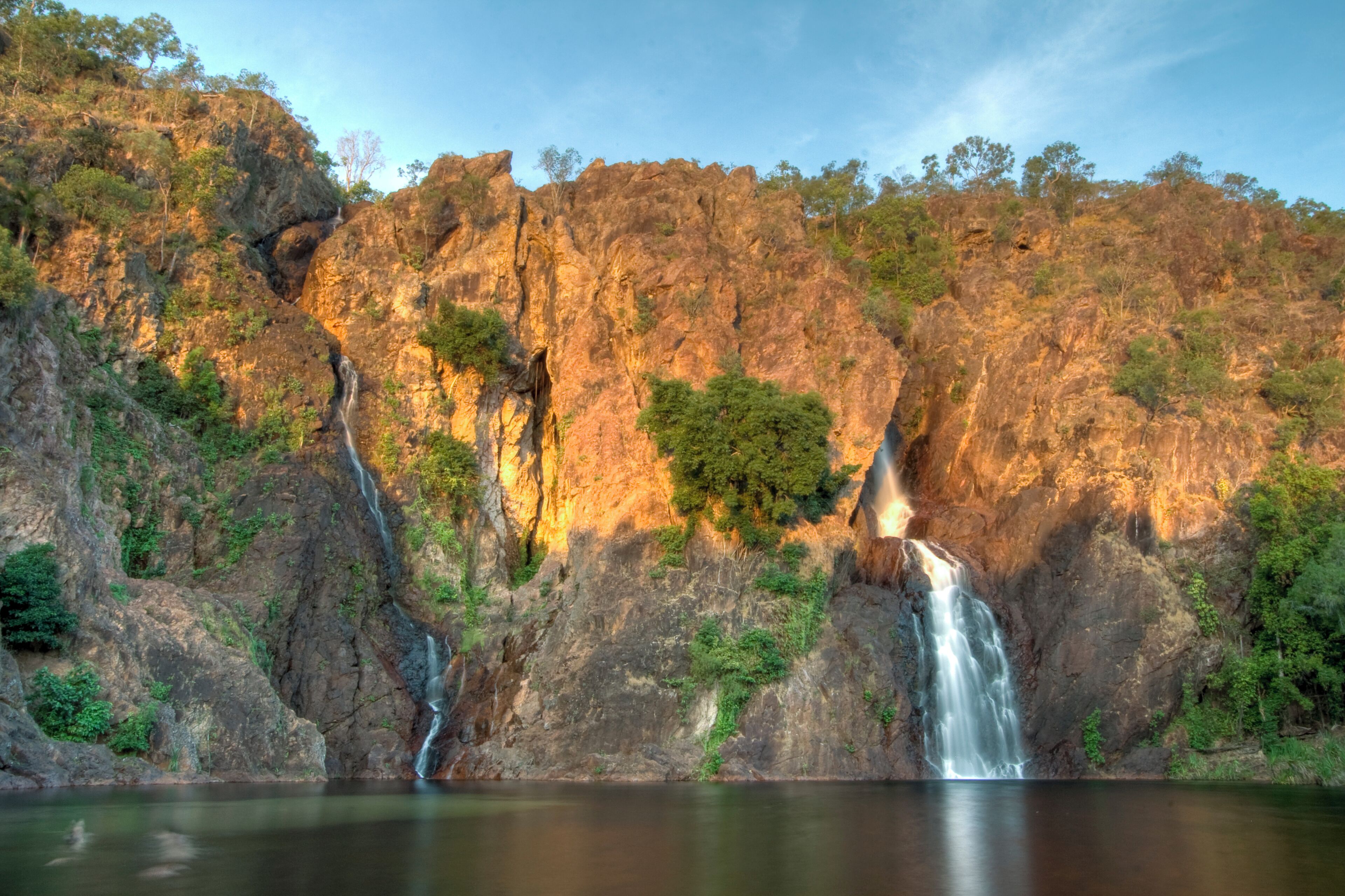 Breathtaking Wangi Falls at sunset in Litchfield National Park near Darwin in the Northern Territory.