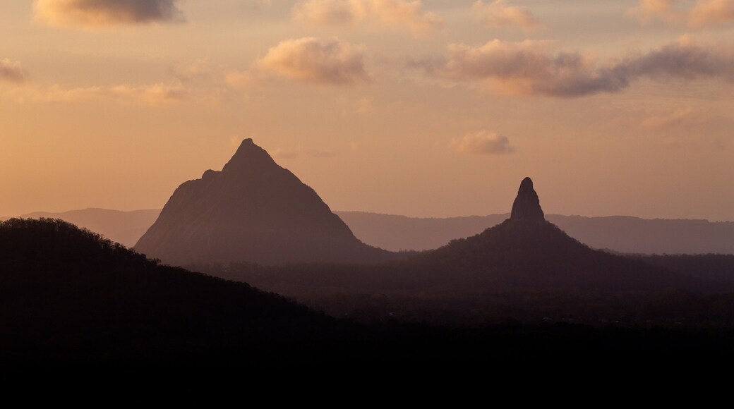 Glasshouse Mountains National Park featuring tranquil scenes, mountains and landscape views