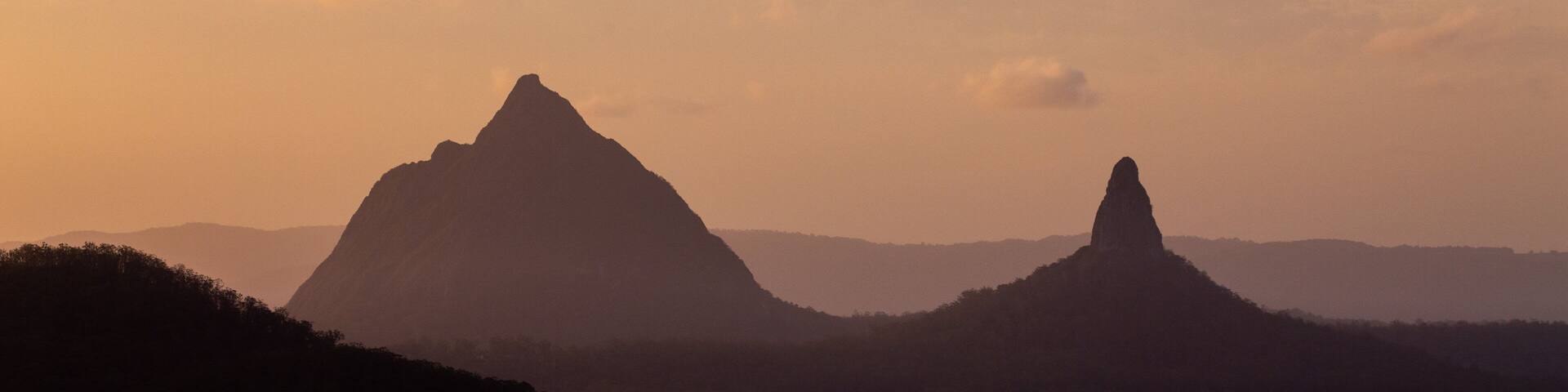 Glasshouse Mountains National Park featuring tranquil scenes, mountains and landscape views