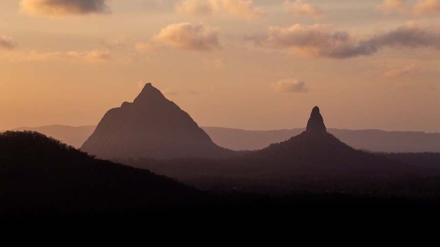 Glasshouse Mountains National Park featuring tranquil scenes, mountains and landscape views