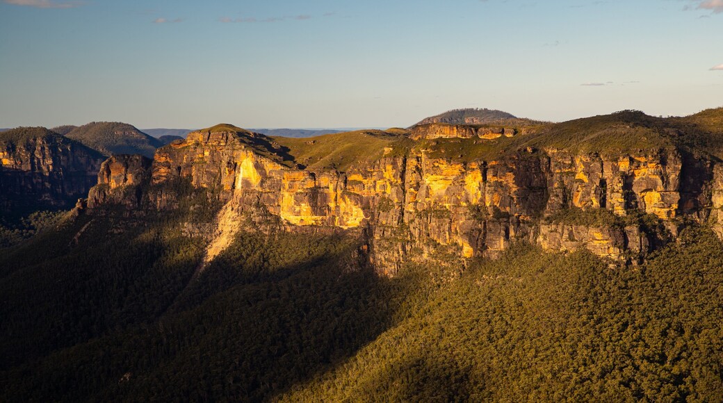 Blue Mountains National Park featuring landscape views, a sunset and a gorge or canyon