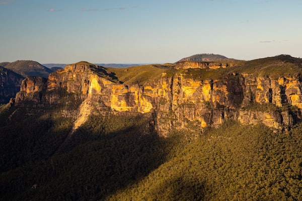 Blue Mountains National Park featuring landscape views, a sunset and a gorge or canyon