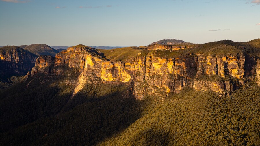 Blue Mountains National Park featuring landscape views, a sunset and a gorge or canyon