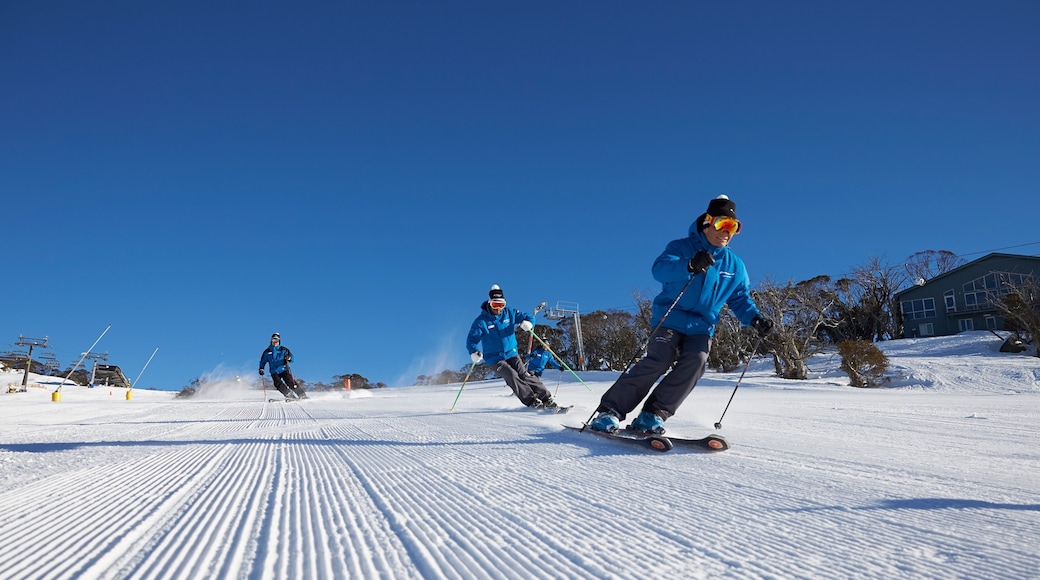 Perisher Ski Resort which includes snow and snow skiing as well as a small group of people