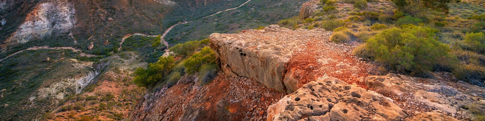 panorama view of sunrise over charles knife canyon, western australia