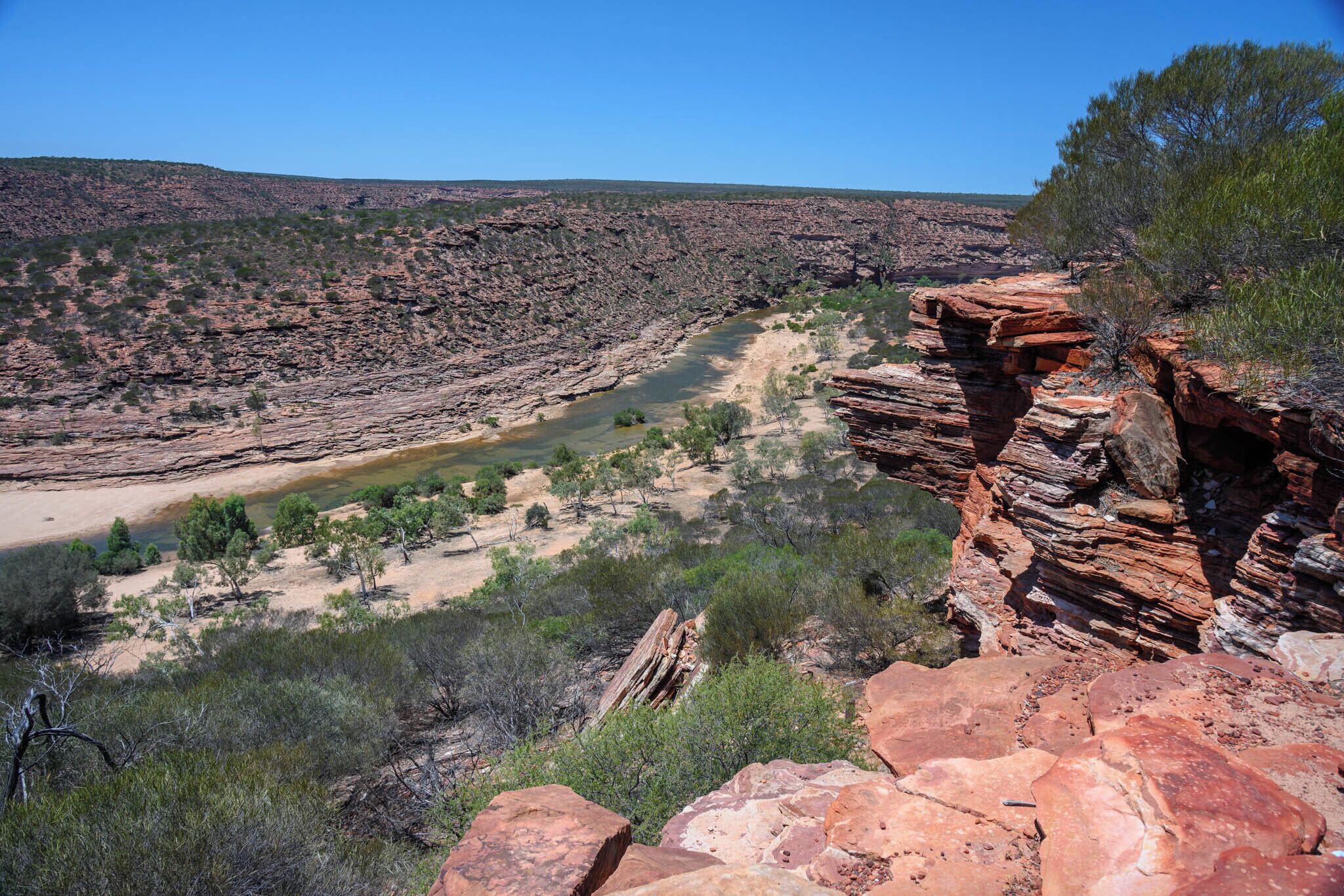 Natures Window a must see rock formation in Kalbarri National Park. This is from the side showing the river below.