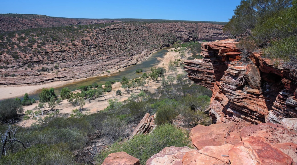 Natures Window a must see rock formation in Kalbarri National Park. This is from the side showing the river below.