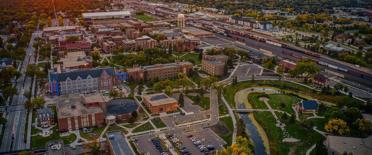 Aerial View of a large Public University in Grand Forks, North Dakota