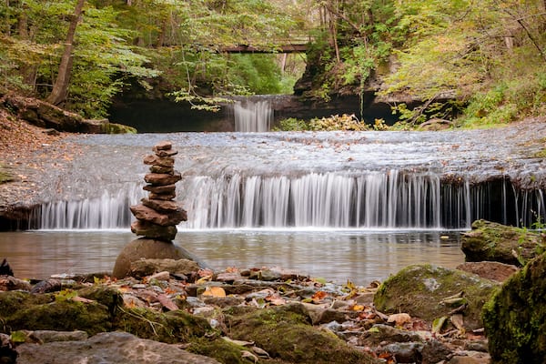 A Cairn in front of the Lower Cascades in Glen Helen Nature Preserve - Yellow Springs, Ohio