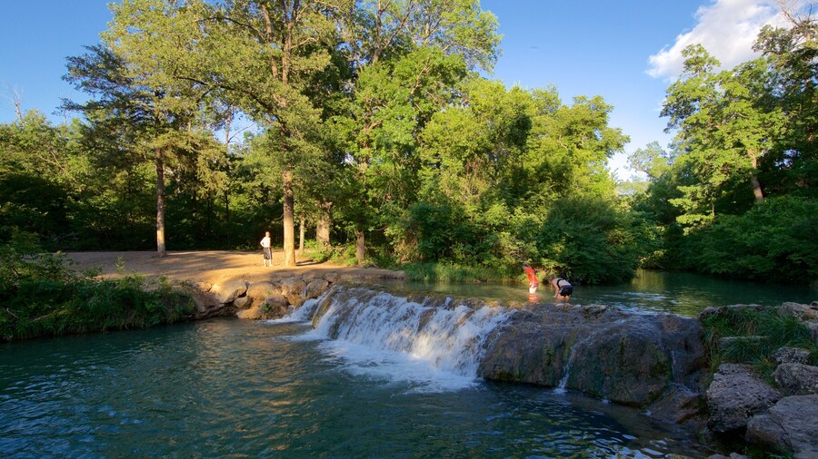 Chickasaw National Recreation Area which includes forest scenes and a river or creek as well as a small group of people