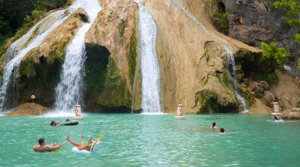 Turner Falls showing swimming, a waterfall and a lake or waterhole