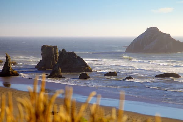 Bandon Beach which includes rocky coastline and a beach