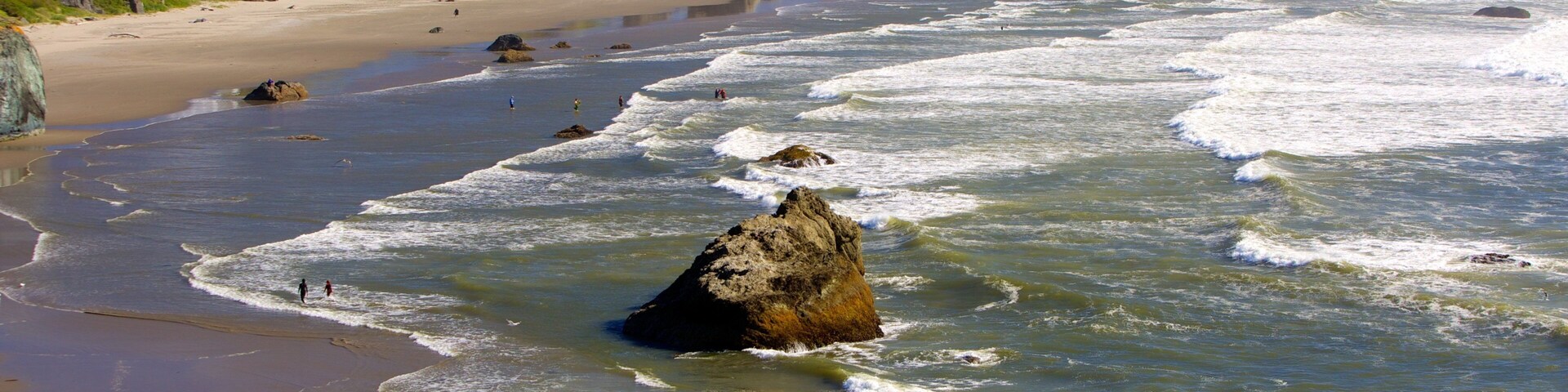 Bandon Beach featuring rocky coastline