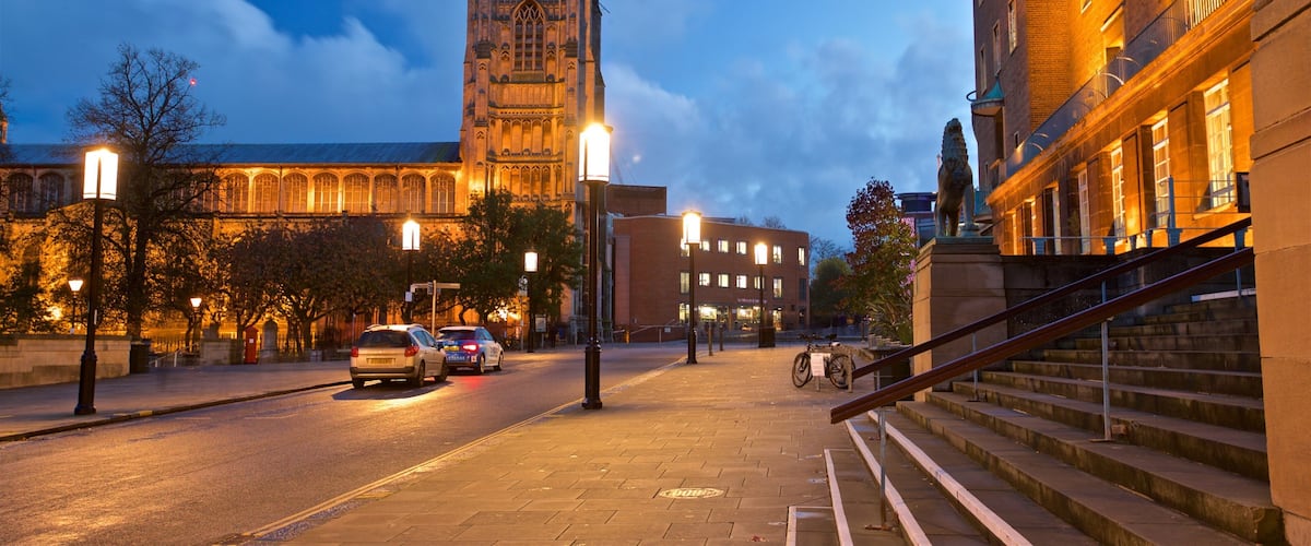 St Peter Mancroft which includes heritage architecture and night scenes