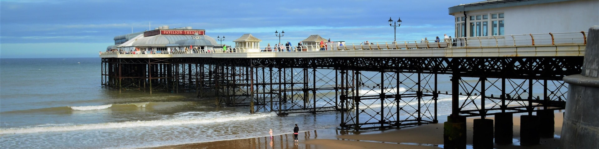 KJJDEH Cromer pier view from the beach, Norfolk seaside town.