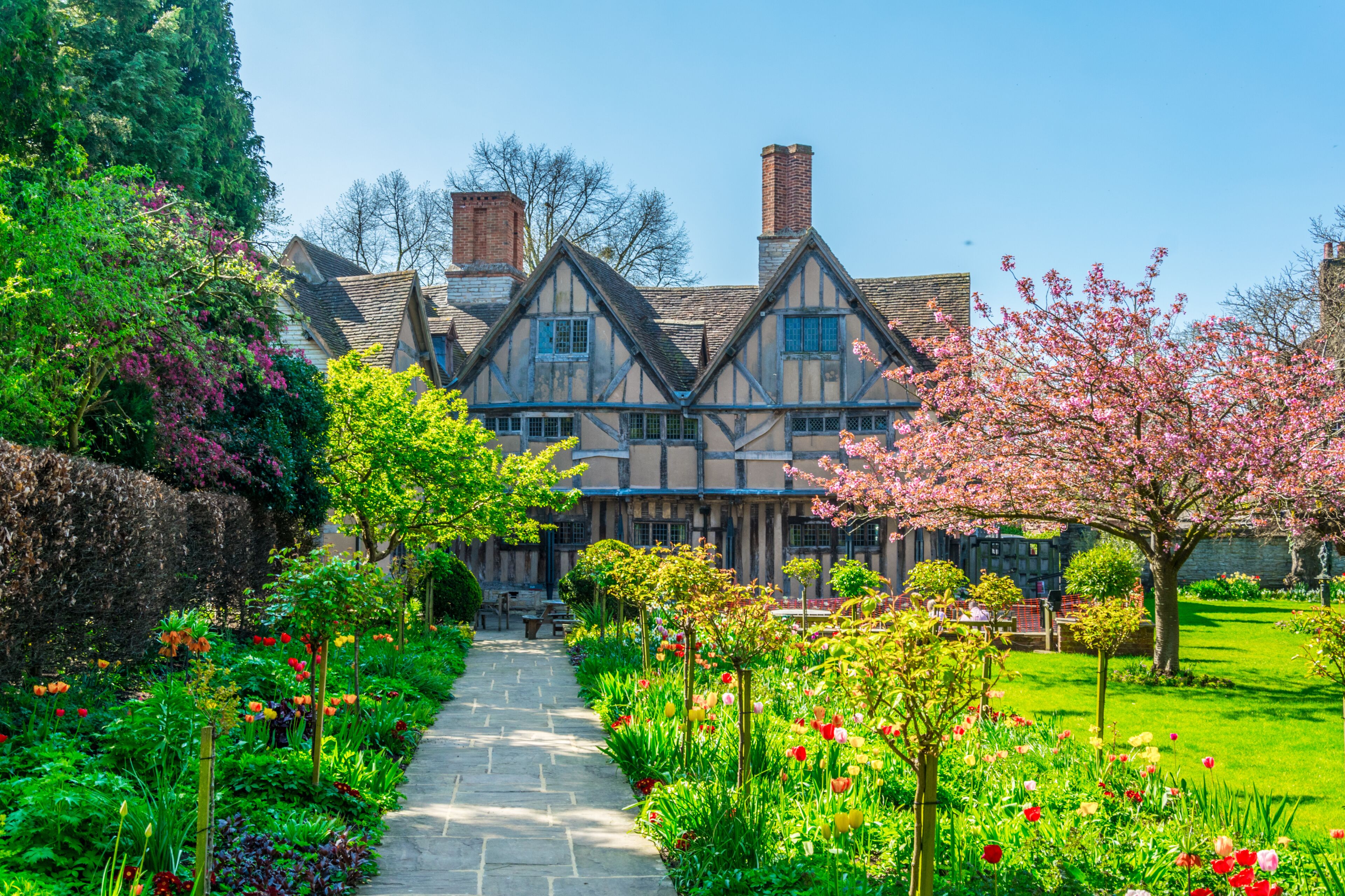 View of the Hall's Croft gardens in Stratford upon Avon, England