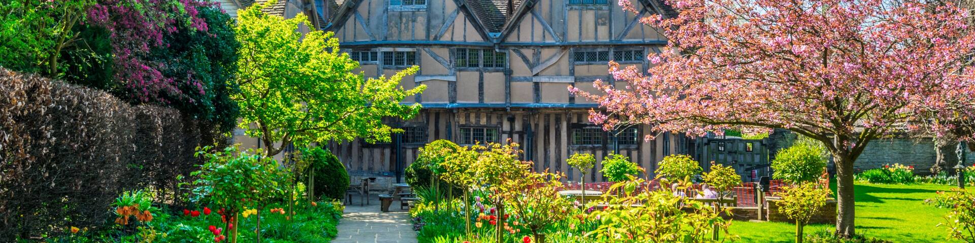 View of the Hall's Croft gardens in Stratford upon Avon, England