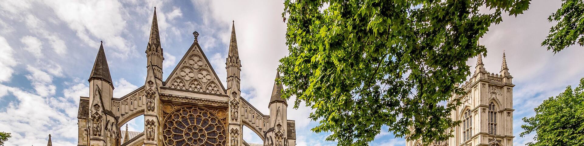 Multi-shop panorama of Westminster Abbey, London in high season., Shutterstock ID 680652298, SF SSA Case with Manager Approval: Case 07151371, Job: Prepay credit, Client/Licensee: , Other: