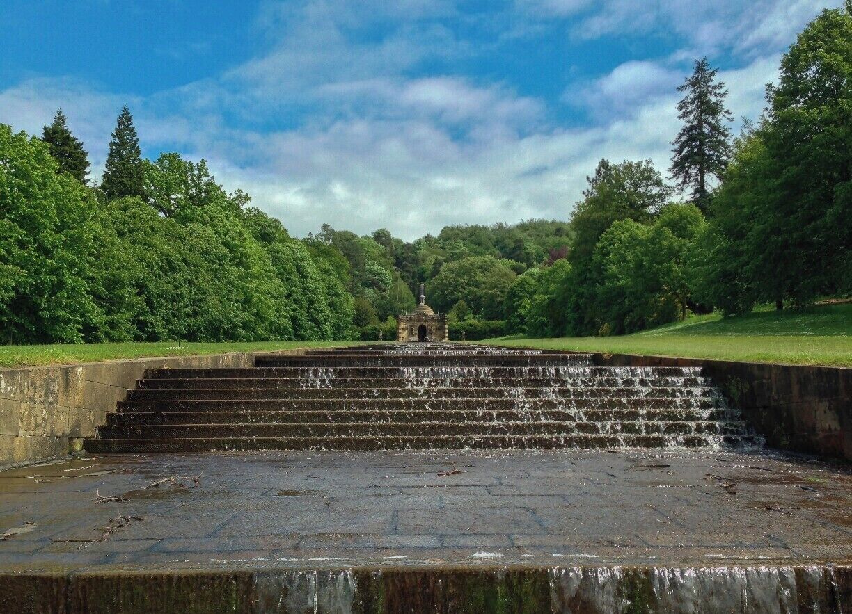 This 300 year old cascade is one of several famous waterworks at Chatsworth House including, a trough waterfall and the gravity fed Emperor Fountain.